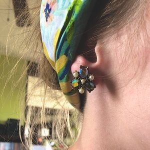 Colorful Rhinestone Cluster Vintage Earrings